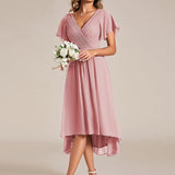 Robe midi portefeuille plissée à manches volantées