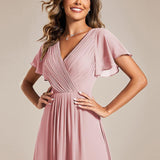 Robe midi portefeuille plissée à manches volantées
