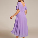 Robe midi portefeuille plissée à manches volantées