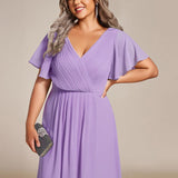 Robe midi portefeuille plissée à manches volantées