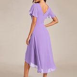 Robe midi portefeuille plissée à manches volantées