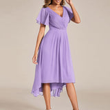Robe midi portefeuille plissée à manches volantées