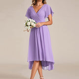 Robe midi portefeuille plissée à manches volantées