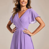 Robe midi portefeuille plissée à manches volantées
