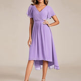 Robe midi portefeuille plissée à manches volantées