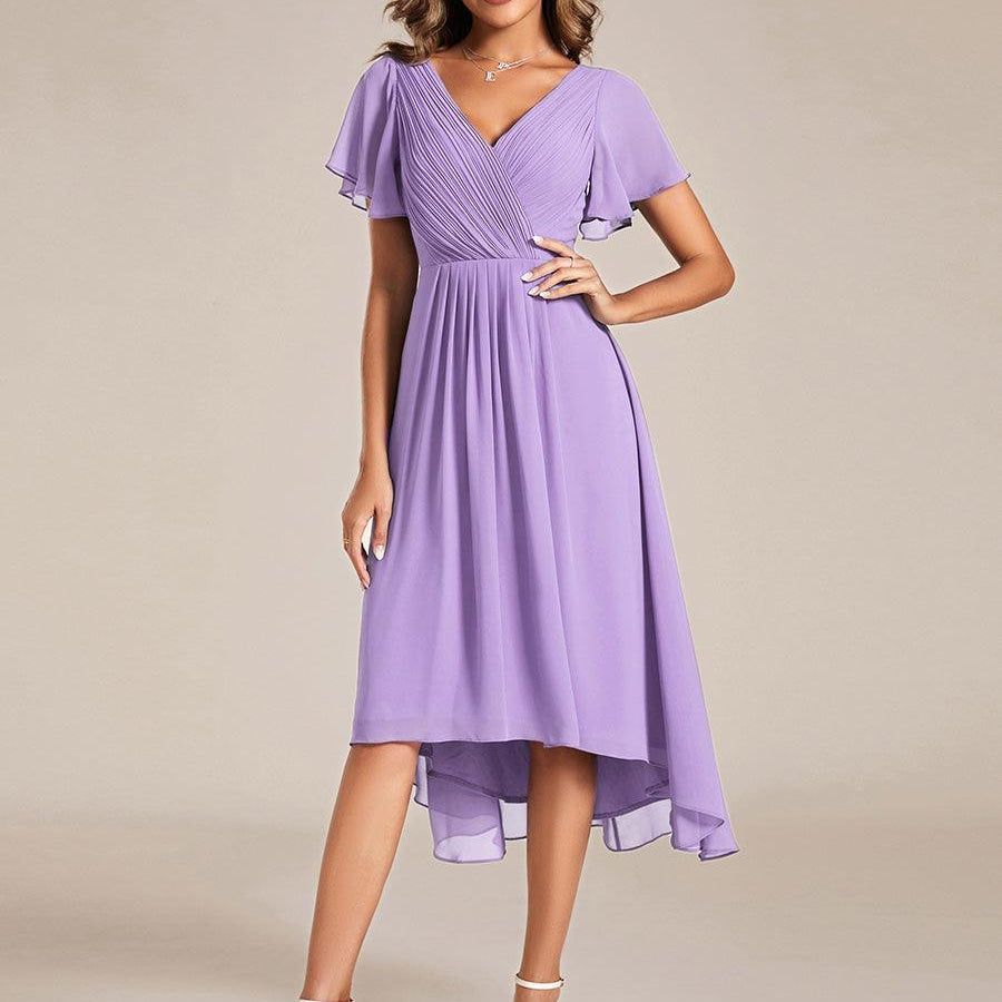 Robe midi portefeuille plissée à manches volantées