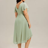 Robe midi portefeuille plissée à manches volantées
