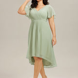 Robe midi portefeuille plissée à manches volantées