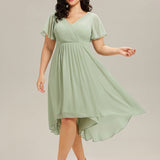 Robe midi portefeuille plissée à manches volantées