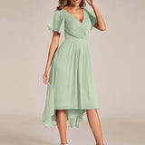 Robe midi portefeuille plissée à manches volantées