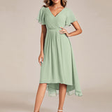 Robe midi portefeuille plissée à manches volantées