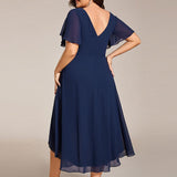 Robe midi portefeuille plissée à manches volantées