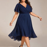 Robe midi portefeuille plissée à manches volantées