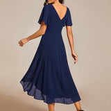 Robe midi portefeuille plissée à manches volantées