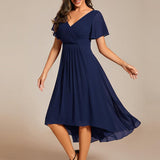 Robe midi portefeuille plissée à manches volantées