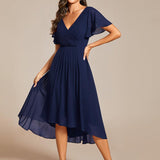 Robe midi portefeuille plissée à manches volantées
