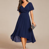 Robe midi portefeuille plissée à manches volantées