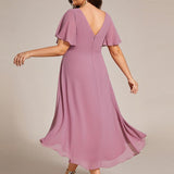 Robe midi portefeuille plissée à manches volantées