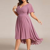 Robe midi portefeuille plissée à manches volantées
