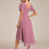 Robe midi portefeuille plissée à manches volantées