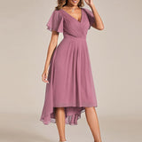 Robe midi portefeuille plissée à manches volantées