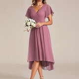Robe midi portefeuille plissée à manches volantées