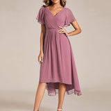 Robe midi portefeuille plissée à manches volantées