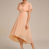 Robe midi portefeuille plissée à manches volantées