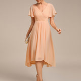 Robe midi portefeuille plissée à manches volantées