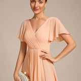 Robe midi portefeuille plissée à manches volantées
