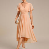 Robe midi portefeuille plissée à manches volantées