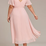 Robe midi portefeuille plissée à manches volantées