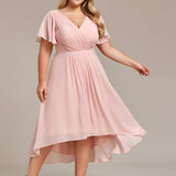 Robe midi portefeuille plissée à manches volantées