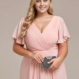 Robe midi portefeuille plissée à manches volantées