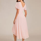 Robe midi portefeuille plissée à manches volantées