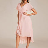 Robe midi portefeuille plissée à manches volantées