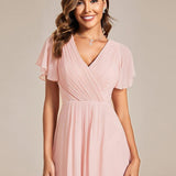 Robe midi portefeuille plissée à manches volantées