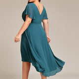 Robe midi portefeuille plissée à manches volantées
