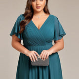 Robe midi portefeuille plissée à manches volantées