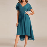 Robe midi portefeuille plissée à manches volantées