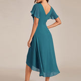 Robe midi portefeuille plissée à manches volantées