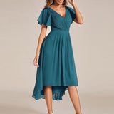 Robe midi portefeuille plissée à manches volantées