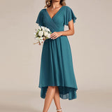 Robe midi portefeuille plissée à manches volantées