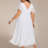 Robe midi portefeuille plissée à manches volantées