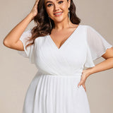 Robe midi portefeuille plissée à manches volantées