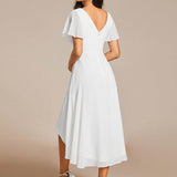Robe midi portefeuille plissée à manches volantées