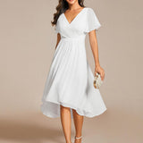 Robe midi portefeuille plissée à manches volantées