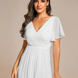 Robe midi portefeuille plissée à manches volantées