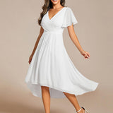 Robe midi portefeuille plissée à manches volantées
