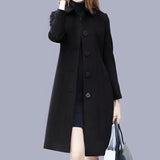 Manteau Long Élégant Boutonné Coupe Droite Chic
